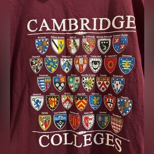 Cambridge Colleges Maroon T-shirt size Large.